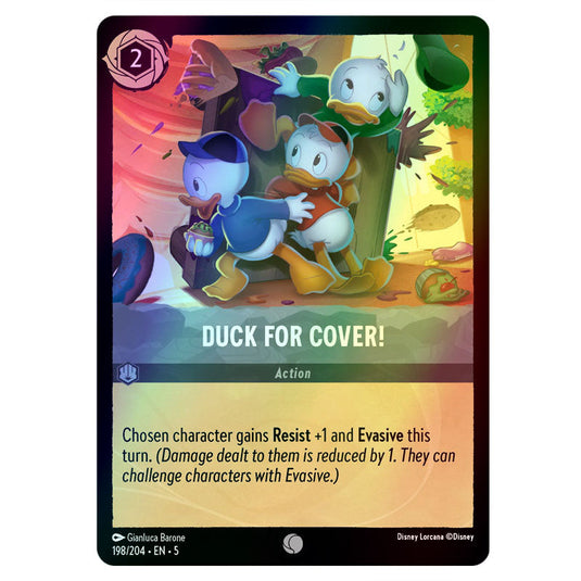 Duck for Cover! 198/204 foil card from the Lorcana set Shimmering Skies