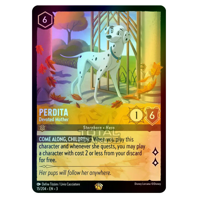 perdita lorcana card Devoted Mother Disney Into the Inklands #15/204 Description coming soon... Enchanted Perdita (via @/disneylorcanade on
