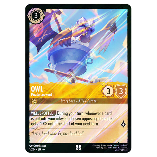 Owl - Pirate Lookout 1/204 card from the Lorcana set Azurite Sea