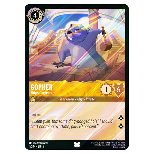 Gopher - Ship's Carpenter 4/204 card from the Lorcana set Azurite Sea