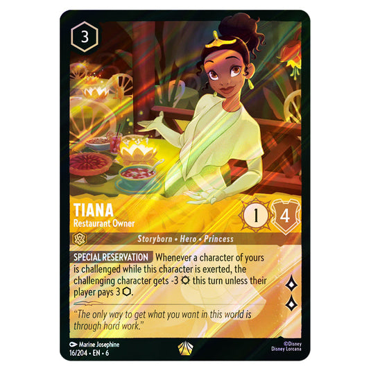 Tiana - Restaurant Owner 16/204 card from the Lorcana set Azurite Sea