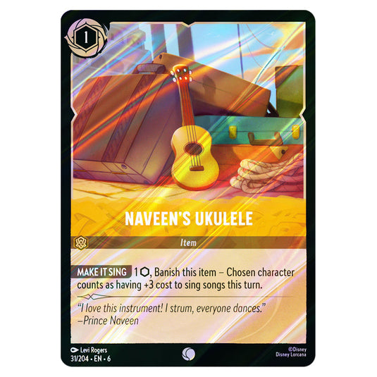 Naveen's Ukulele 31/204 card from the Lorcana set Azurite Sea