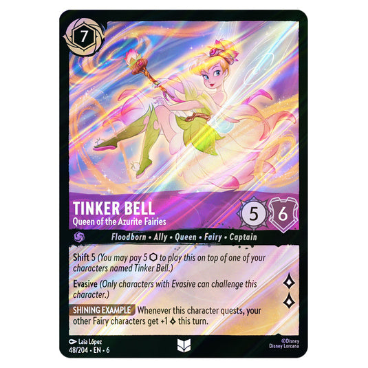 Tinker Bell - Queen of the Azurite Fairies 48/204 card from the Lorcana set Azurite Sea