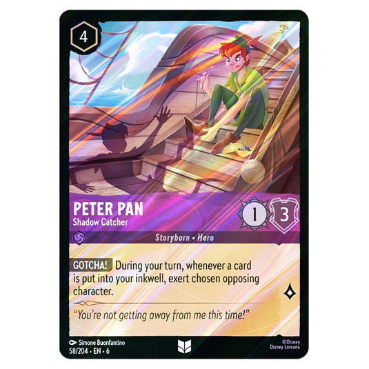 Peter Pan - Shadow Catcher 58/204 card from the Lorcana set Azurite Sea