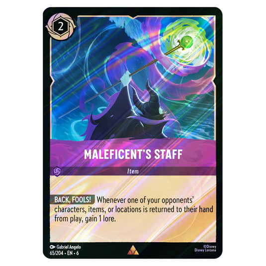 Maleficent's Staff 65/204 card from the Lorcana set Azurite Sea