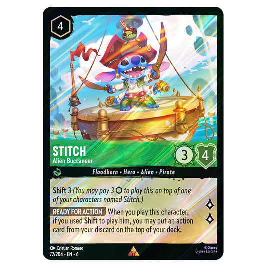 Stitch - Alien Buccaneer 72/204 card from the Lorcana set Azurite Sea