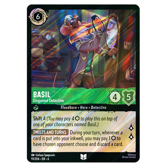 Basil - Disguised Detective 91/204 card from the Lorcana set Azurite Sea
