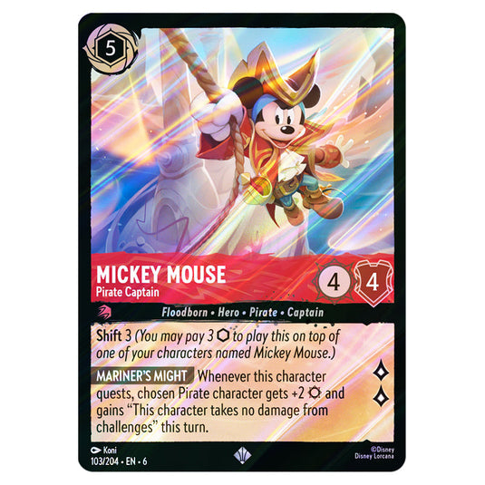 Mickey Mouse - Pirate Captain 103/204 card from the Lorcana set Azurite Sea