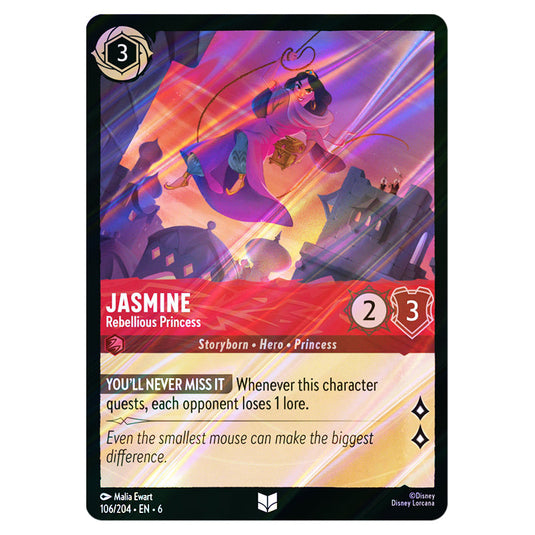 Jasmine - Rebellious Princess 106/204 card from the Lorcana set Azurite Sea
