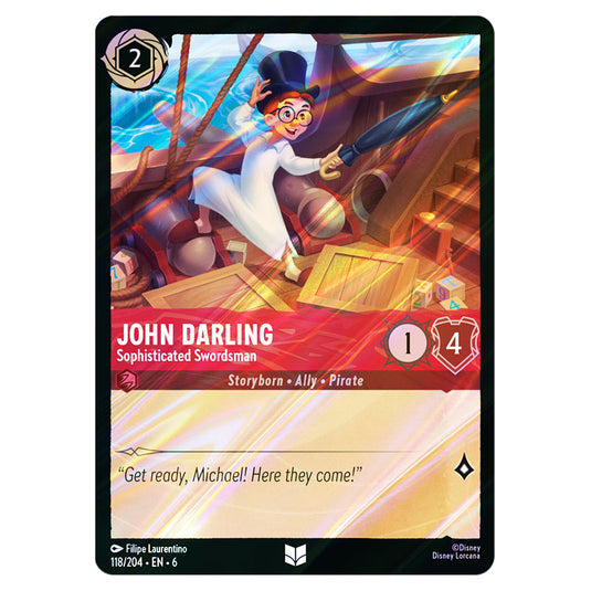 John Darling - Sophisticated Swordsman 118/204 card from the Lorcana set Azurite Sea