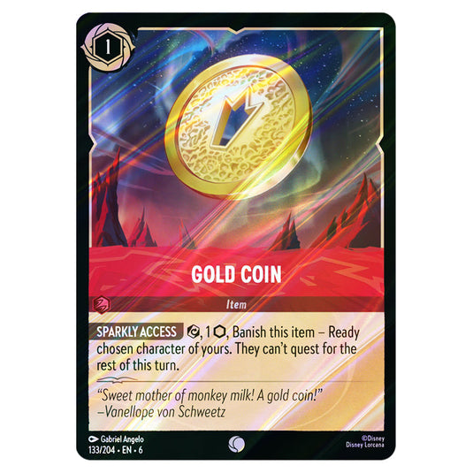 Gold Coin 133/204 card from the Lorcana set Azurite Sea