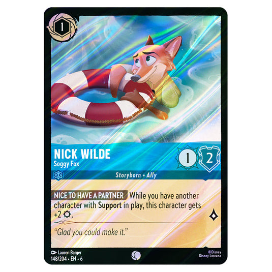 Nick Wilde - Soggy Fox 148/204 card from the Lorcana set Azurite Sea