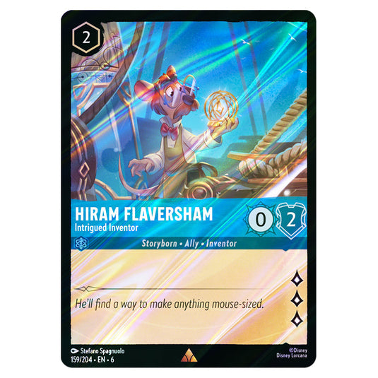 Hiram Flaversham - Intrigued Inventor 159/204 card from the Lorcana set Azurite Sea