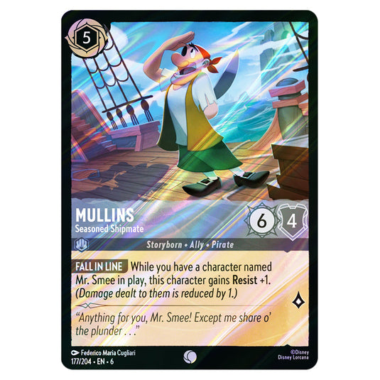 Mullins - Seasoned Shipmate 177/204 card from the Lorcana set Azurite Sea