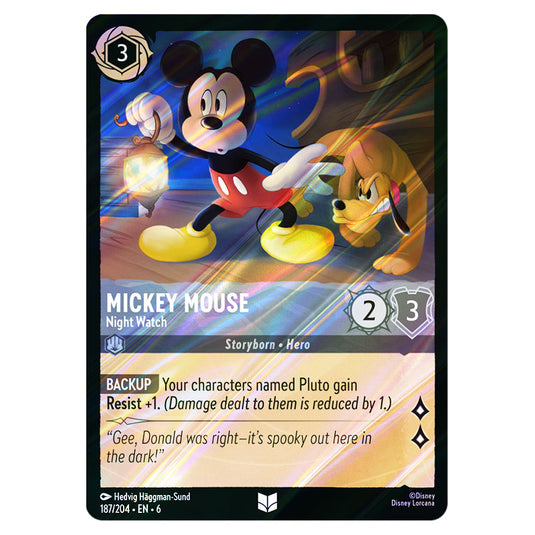 Mickey Mouse - Night Watch 187/204 card from the Lorcana set Azurite Sea