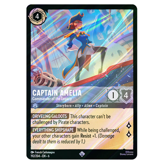 Captain Amelia - Commander of the Legacy 192/204 card from the Lorcana set Azurite Sea