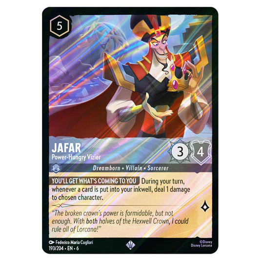 Jafar - Power-Hungry Vizier 193/204 card from the Lorcana set Azurite Sea