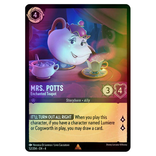 Lorcana - Ursula's Return - Mrs. Potts - Enchanted Teapot (Rare) - 52/204 (Foil)