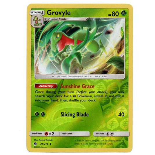 Pokemon - Sun & Moon - Lost Thunder - (Reverse Holo) - Grovyle - 21/214