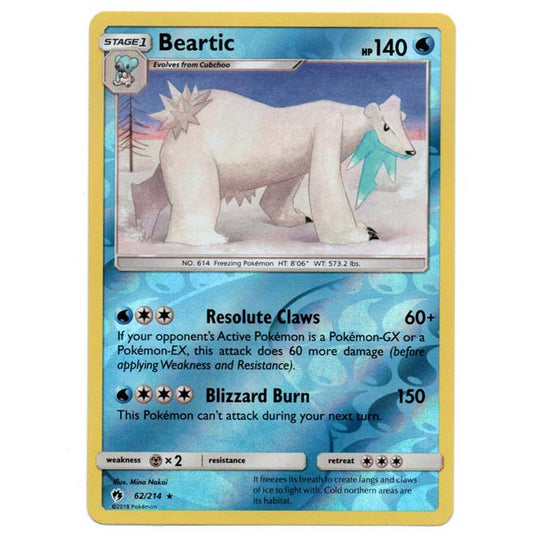 Pokemon - Sun & Moon - Lost Thunder - (Reverse Holo) - Beartic - 62/214