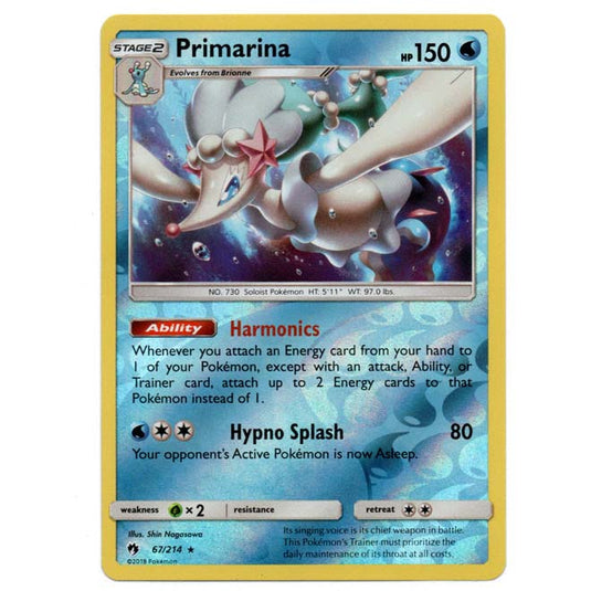 Pokemon - Sun & Moon - Lost Thunder - (Reverse Holo) - Primarina - 67/214