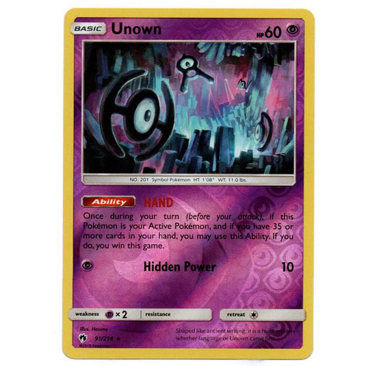 Pokemon - Sun & Moon - Lost Thunder - (Reverse Holo) - Unown - 91/214