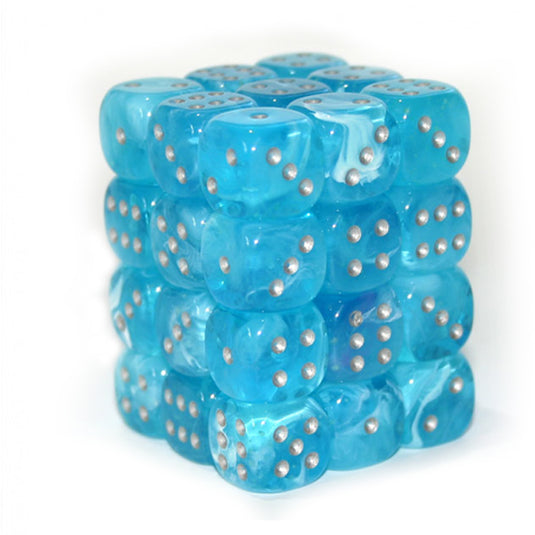 Chessex - Signature - 12mm d6 with pips Dice Blocks (36 Dice) - Luminary Sky/silver 12mm