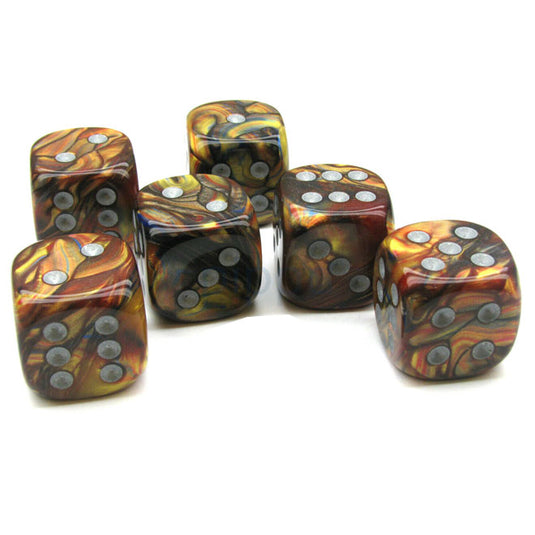 Chessex - Signature - 16mm D6 W/ Pips Blocks (12 Dice) - Lustrous Gold w/Silver