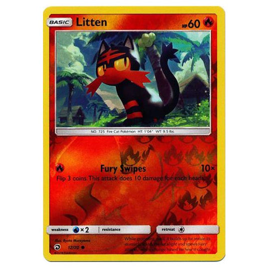 Pokemon - Sun & Moon - Dragon Majesty - Litten (Reverse Holo) - 12/70