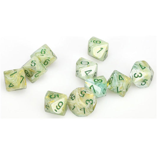 Chessex - Signature - 16mm Polyhedral D10 10-Dice Set - Marble Green with Dark Green