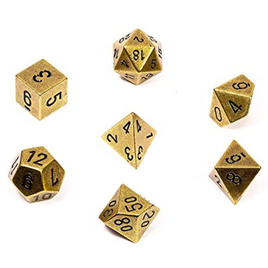 Chessex - Specialty Dice Sets - Solid Metal 7 dice set - Old Brass