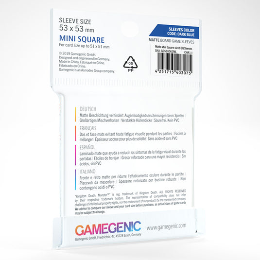 Gamegenic - MATTE Mini Square-Sized Sleeves 53 x 53 mm- Clear (50 Sleeves)