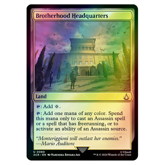 Brotherhood Headquarters 0080 card from the Magic The Gathering set Universes Beyond - Assassin's Creed