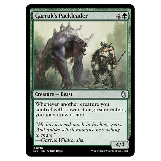 Garruk's Packleader 0218 card from the Magic The Gathering set Bloomburrow Commander