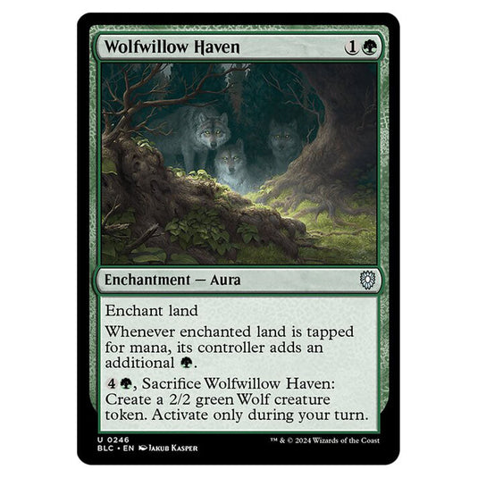 Wolfwillow Haven 0246 card from the Magic The Gathering set Bloomburrow Commander