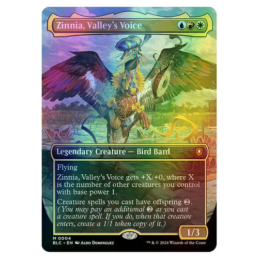 Zinnia, Valley's Voice 0004 card from the Magic The Gathering set Bloomburrow Commander