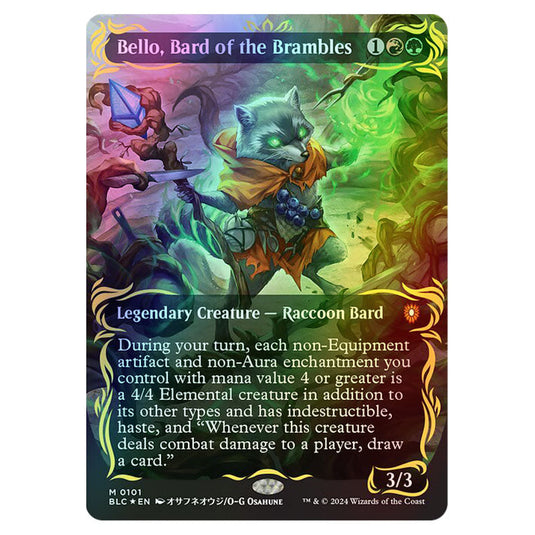 Bello, Bard of the Brambles 0101 card from the Magic The Gathering set Bloomburrow Commander