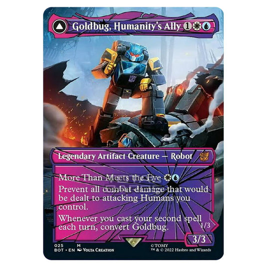 Magic The Gathering - The Brothers War - Transformers - Goldbug, Humanity's Ally / Goldbug, Scrappy Scout (Shattered Glass Card) - 025/15