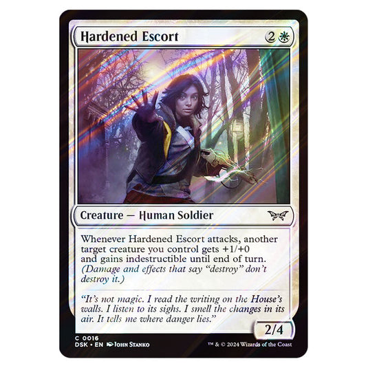 Hardened Escort 0016 card from the Magic The Gathering set Duskmourn: House of Horror