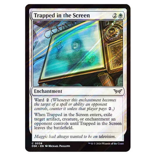 Trapped in the Screen 0036 card from the Magic The Gathering set Duskmourn: House of Horror