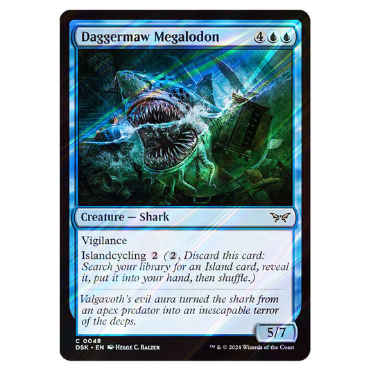 Daggermaw Megalodon 0048 card from the Magic The Gathering set Duskmourn: House of Horror