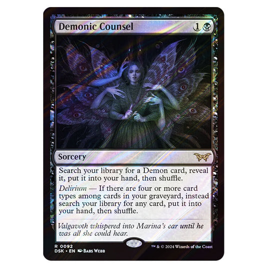 Demonic Counsel 0092 card from the Magic The Gathering set Duskmourn: House of Horror