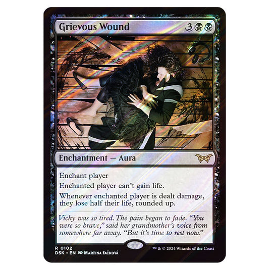 Grievous Wound 0102 card from the Magic The Gathering set Duskmourn: House of Horror