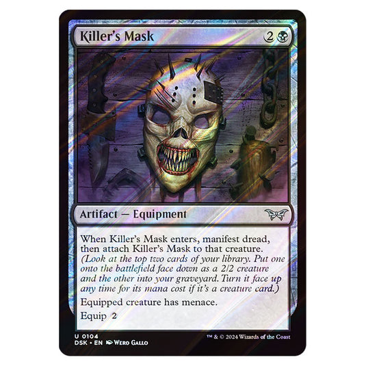 Killer's Mask 0104 card from the Magic The Gathering set Duskmourn: House of Horror