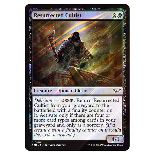 Resurrected Cultist 0115 card from the Magic The Gathering set Duskmourn: House of Horror