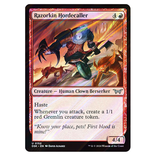 Razorkin Hordecaller 0152 card from the Magic The Gathering set Duskmourn: House of Horror