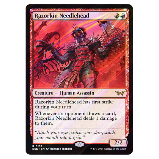 Razorkin Needlehead 0153 card from the Magic The Gathering set Duskmourn: House of Horror