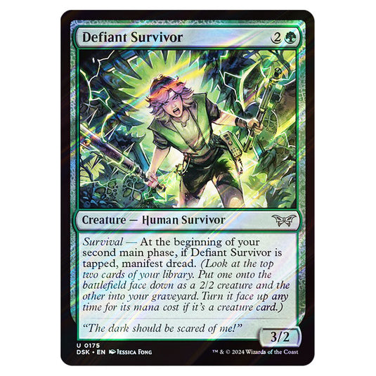 Defiant Survivor 0175 card from the Magic The Gathering set Duskmourn: House of Horror