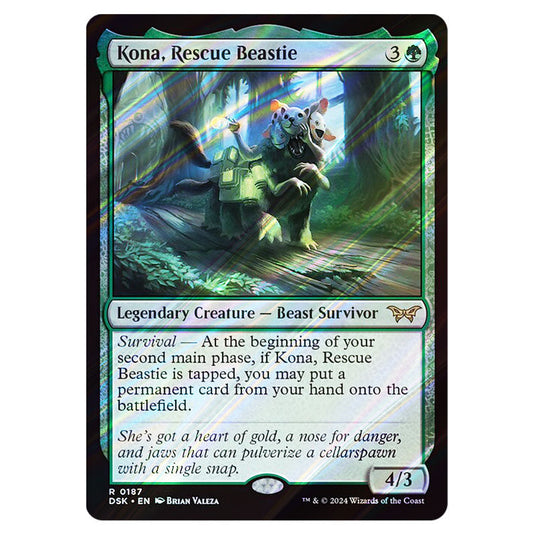 Kona, Rescue Beastie 0187 card from the Magic The Gathering set Duskmourn: House of Horror