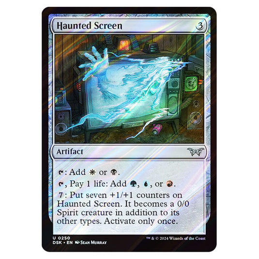 Haunted Screen 0250 card from the Magic The Gathering set Duskmourn: House of Horror